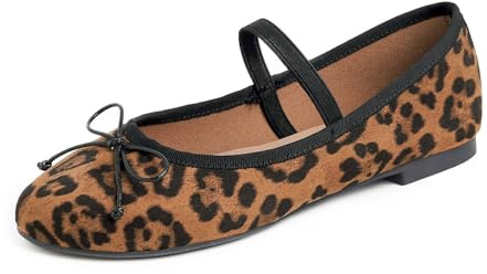 Feversole Women's Soft Elastic Round Toe Ballet Flat,Ballerina a Punta Tonda per Donna Mary Jane in Leopardo con Fodera di Tela 39 EU