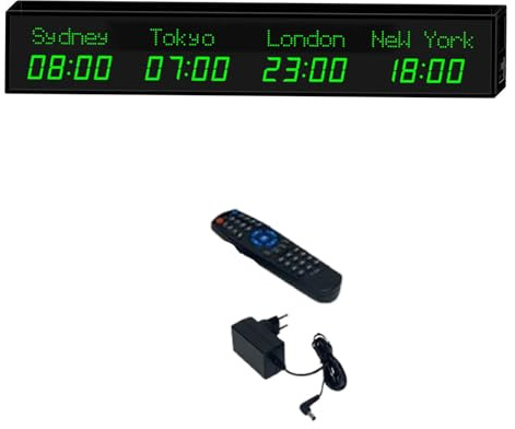 MhWrughts Horloge à fuseaux horaires,Grande Horloge Mondiale numérique à LED,Horloge Mondiale Multi-fuseaux horaires,2 Modes de réglage, pour hôtels, usines et Sites de compétition,2-allgreen-4City