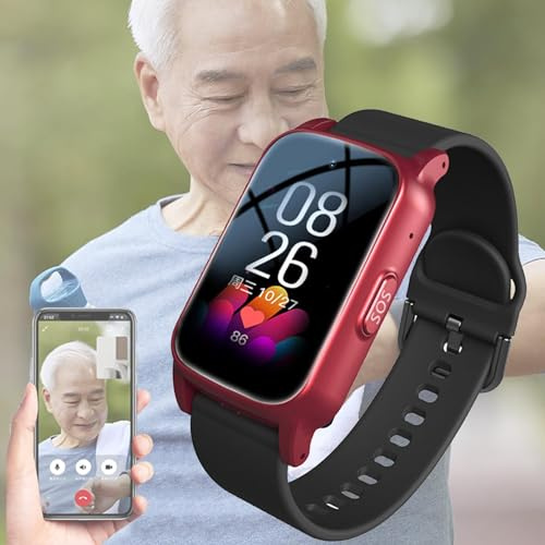 Vexorium Reloj Inteligente para Mayores con Detección de Caídas, GPS, Videollamada HD e IP67 Resistente al Agua – Regalo Ideal para Padres Mayores,Rojo