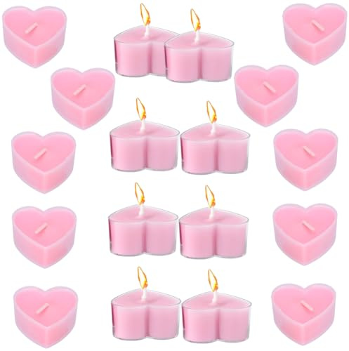 QYEHF Herz Kerzen, Romantische Herzkerzen, Herz Teelichter, Duftkerze Herz Kerzen,für Valentinstag Dekoration Geschenk Hochzeit Deko Tischdeko, Party, Jubiläum, Hochzeit-4CM (Rosa 18PCS)