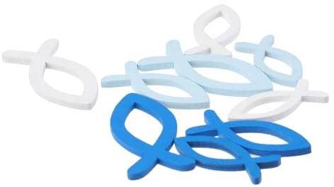 ARTSEWPLY 108Pcs Fish-shaped Hollow Wood Chips DIY Craft Cutouts for Pendant Making Realistic Wooden Fish Decorations in Blue and White Lightweight Wooden Slices for Home Party and Aquarium