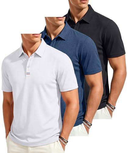 ZITY 3 Pack Polo Shirts for Men Work Golf Sport Shirt Short Sleeve Casual Lightweight Breathable 3 Button Classic T-Shirt XL
