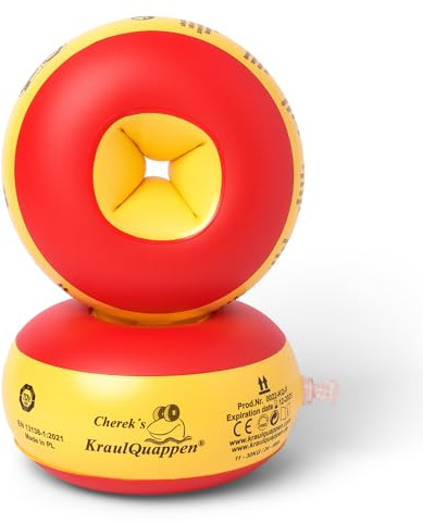 Cherek’s KraulQuappen Braccioli da nuoto per bambini avanzati - Ausilio al galleggiamento compatto fino a 30 kg - Braccioli per imparare a nuotare Giallo-Rosso