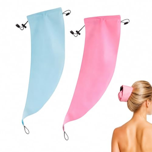 2 Stück Haarwaschhaube, Duschhaube und Haarschutz für langes Haar, Wasserdichte Shower Cap mit praktischem, Ideal für Sportaktivitäten und Reisen, In zarten Farben Hellblau und Hellrosa