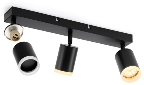 Bojim Candeeiro Aplique Pared Lámpara Techo Negro de Parede Interior Dormitorio, Orientables GU10 Foco de Techo 3 Focos LED Spotlight para Cocina Pasillo Salón Comedor Sin Bombilla