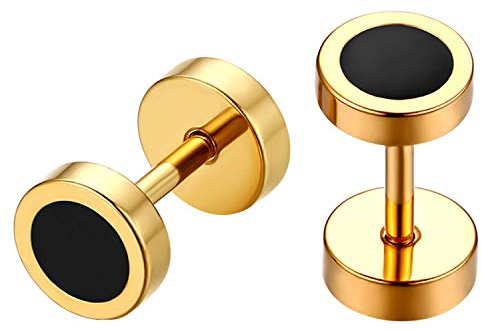 JewelryWe Orecchini da uomo, 6 – 8 mm, in acciaio inox, con lunetta smaltata, rotondi, ideali come regalo per uomini, Acciaio inossidabile