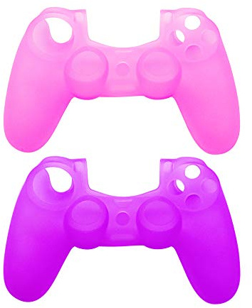 AUEAR, 2-pack silikonfodral, skinnskydd, rosa, lila, ersättning för PS4, Playstation, 4, trådlös spelkontroll