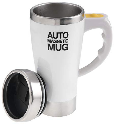 TsunNee Taza de café eléctrica de 450 ml, taza magnética automática de acero inoxidable, taza de mezcla automática para café, té, chocolate caliente, leche, cacao, proteína, color blanco