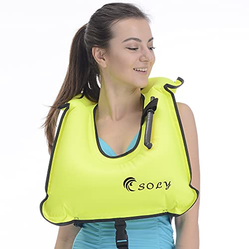 SOLY Inflatable Snorkel Vest Kid, Snorkeling Vest Adjustable Light Snorkeling Jackets for Diving Low Impact Water Sports Safety for for Children 20-60 lbs(Green Kid)