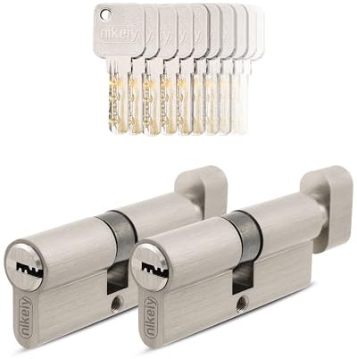 GERCAR Pro 2x Knaufzylinder 30/30 gleichschließend Set 2 Schließzylinder mit Knauf inkl. 10 Schlüssel - 60 mm Türschloss Zylinderschloss 2er Zylinder - Länge: 60mm, A:30 B:30 - Messing matt massiv