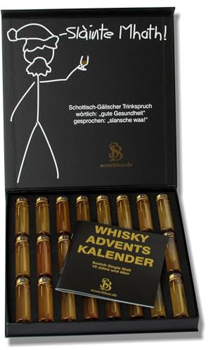 Premium Whisky Adventskalender in edler Geschenkbox exklusiv von scotchbar – 24 hochwertige Scotch Single Malt, jeweils für mindestens 10 Jahre in Eichenfässern gelagert