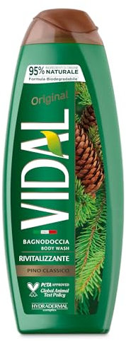 Vidal - Bagnoschiuma Original Pino Classico, Formula Rivitalizzante, Fragranza Pino, Dermatologicamente Testato, 500ml