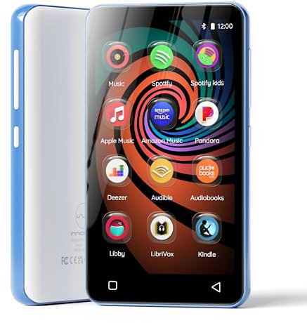 innioasis Music Player with Spotify,Pandora,Amazon Music,4 Touch Screen Android MP4 MP3 Player for Kids with Libby,Audible,Audiobook(White-Blue)