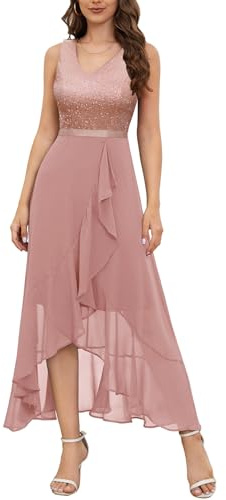 Berylove Vestido de noche largo elegante para mujer para boda, vestido de fiesta con brillo y abertura, vestido de bola, L