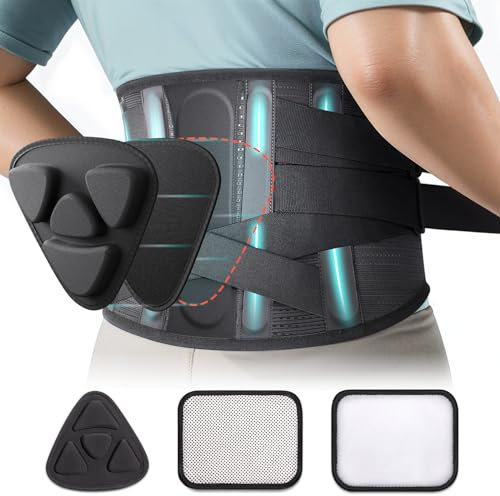 Rückenbandage für Männer Frauen Rückenstützgürtel zur Schmerzlinderung im Unteren Rücken mit 3 Arten von Ersatz-Lendenpolstern, Taillenstütze für Bandscheibenvorfall, Ischias, Skoliose (Schwarz, M)