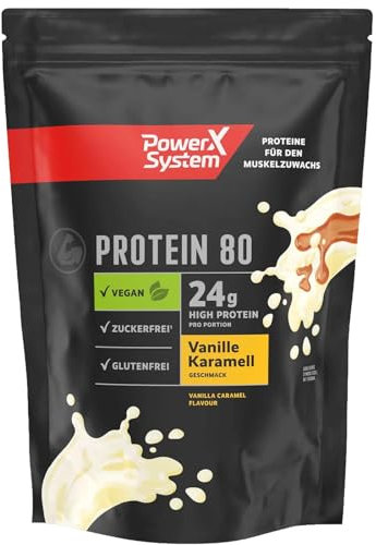 Protein 80 Vegan Protein Pulver Vanille Karamell 300g für Eiweiß Shake 12 Portionen