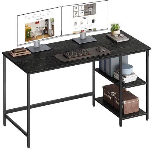 VASAGLE Computer Desk, Modern basic, 140 x 60 x 76 cm | Office Desk, for Study, Bedroom, Living Room, Ebony Black and Matte Black, Barnet Collection LWD055B02