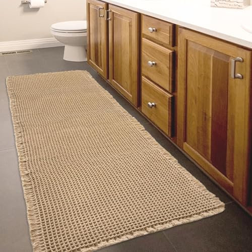 Mavicen Waffle Badezimmerteppich Groß 61x183cm, Badematte rutschfest Wasserabsorbierend Badvorleger, Weich Flauschig Badteppich Groß, Waschbar Teppich Badezimmer für Küche und Duschraum, Braun