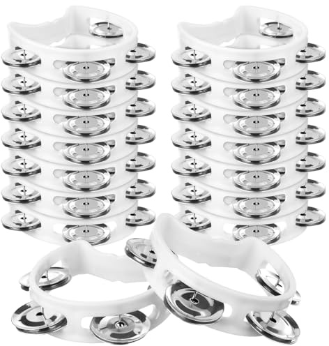 HAOWANWW 14 Pcs Half Moon Tambourine White Plastic Tambourines with Bells for Children Hand Held Baby Tambourine with 4Bells Percussion Instrument for Adult Kid Musician Singer Band Home School Party