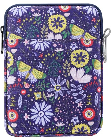 MoKo 6-7 Inch Kindle Sleeve Bag, Protective Nylon Cover Compatible with Kindle Paperwhite 2021, Fire 7 2022, All-New Kindle//Kids (11th Generation)/Colorsoft, Kobo E-Reader, Colorful Flowers