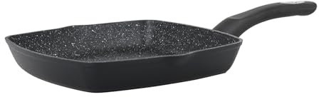 Sitram 716436 Poêle à griller en aluminium forgé 24 x 24 cm Gamme GRANITE - Revêtement intérieur anti-adhésif effet pierre sans PFOA - Grill à viande Tous feux dont Induction