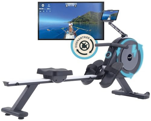 Skandika Rudergerät für zuhause Njord P6-G – 32 elektrische Widerstandsstufen, Magnetbremse, Bluetooth, LED-Display, leise & wartungsarm, Kinomap App, kompatibel,Rudermaschine, Selbstgenerierend