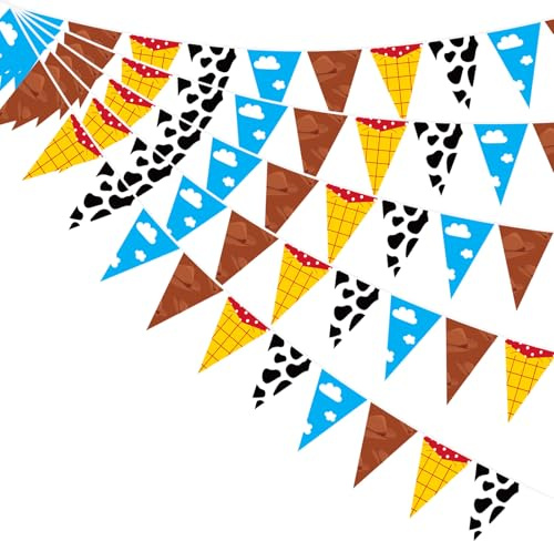 5pcs Bannières de Fête avec Histoire de Dessin Animé, Drapeaux Triangulaires Colorés Décorations de Fête avec Histoire de Dessin Animé pour Décoration de Fête d'anniversaire de Baby Shower