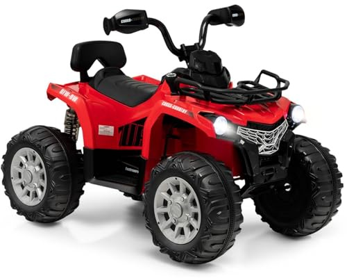 GYMAX Kids Electric Quad Bike, 12V Battery Powered Toy Car with Music, Lights, MP3, USB, Storage Basket, Forward and Backward, Children Ride on ATV for 3-8 Years Old Boys Girls (Red)