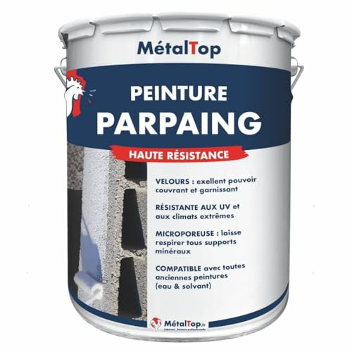 Metaltop - Peinture Parpaing - Gris poussière - RAL 7037-1 L - Intérieur et extérieur, application facile, haute adhérence, finition lavable
