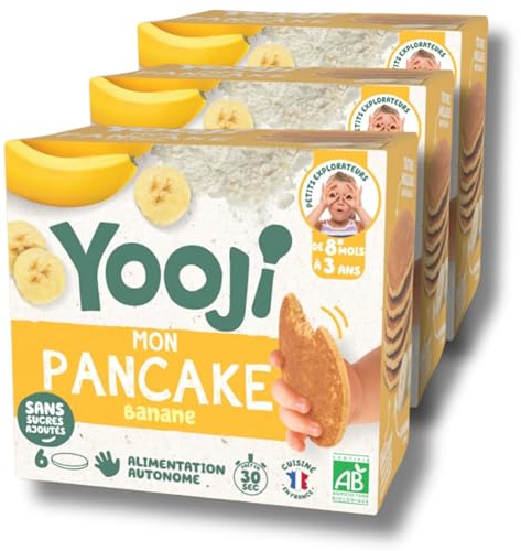 Yooji - Lot x3 Pancakes Banane Bio pour 9 goûters bébé dès 8 mois sans sucre ajouté - Introduction purée morceaux, Alimentation autonome et DME