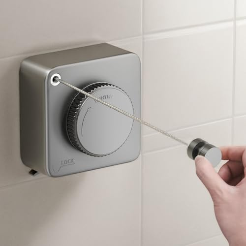 BTBHIHO - Cuerda retráctil con protección antiflacidez (4,8 m), extensible para montaje en pared, no requiere perforación, de acero inoxidable, para acampar y viajes