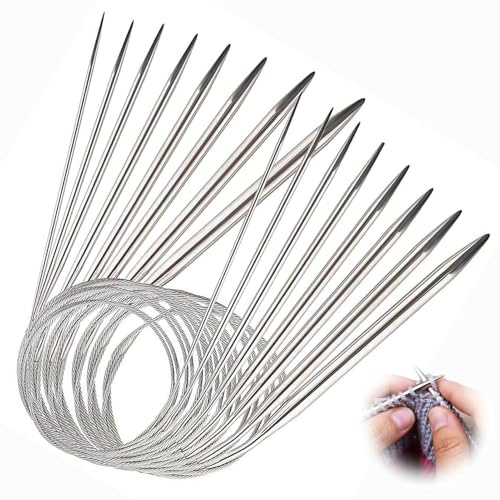 8 Pièces Aiguilles à Tricoter Circulaire, Longueur 80 cm, Tailles Variées de 2 mm à 8 mm, Idéal pour Chaussettes, Chapeaux, Écharpes, Pulls et Plus Tricotage Ergonomique et Doux
