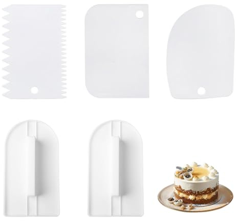 Xiciki Juego de 2 alisadores de pasteles y 3 rascadores de pasteles, alisador profesional de fondant y raspador de pasteles, herramientas completas para fondant para el hogar, cocinas, tiendas de