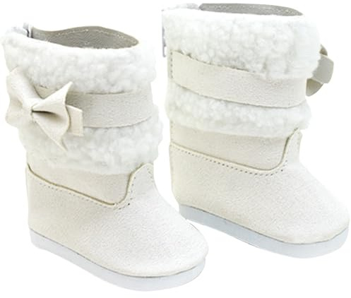 Xoeryoy 18 Zoll Puppenschuhe 1 Paar Puppen Schneefuß Miniaturschuhe Winterstiefel mit weißem Kunstpelzfutter und Bogenzubehör für 18 -Zoll -Puppen Weihnachts -Outfit