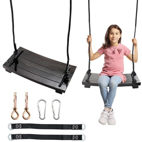 Hanured Altalena Legno, Altalena da Giardino per adulti e bambini, con corda di canapa regolabile per interni ed esterni Altalena per albero,50 * 25cm