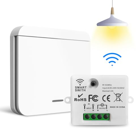 Interrupteur Sans Fil 230V - Sans Perçage ni Travaux Électrique - Va et Vient Sans Fil Intelligent pour Luminaire Chambre à Coucher, Salon, Escalier, Extérieur (1 Récepteur + 1 Interrupteur)