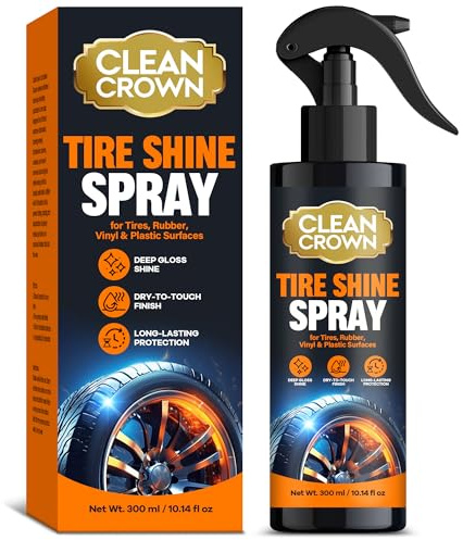 CleanCrown Tire Shine Spray (10.14 Fl oz), High Gloss Car Tire Shine and Cleaner for Black Tires, Rubber & Wheels, Easy Spray-On Tire Dressing for Cars, Trucks, SUVs, Motorcycles, RVs & More