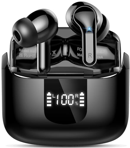 Wireless Earbuds, 6D-Stereo 2026 Bluetooth 5.4 Headphones, 50+Hrs Deep Bass Ear Buds, ENC Noise Cancelling Earphones, USB-C Fast Charging, IP-X7 Waterproof Headset Android iOS for Sport Gym Running