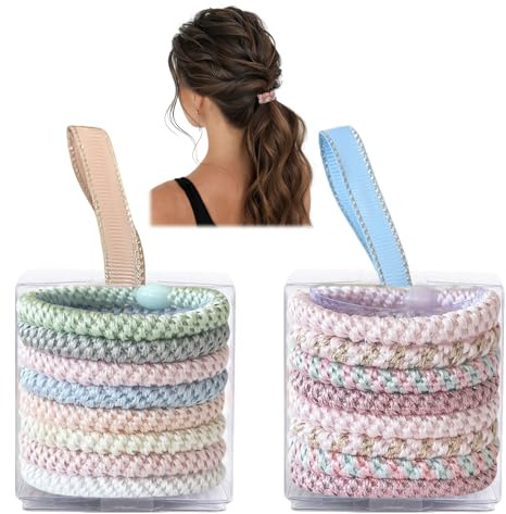 16 Elastique Cheveux Ensemble, Attache Cheveux Femme, Il n'abîme pas les cheveux et convient aux cheveux épais et bouclés, aux cheveux raides et aux queues de Ruban Cheveux