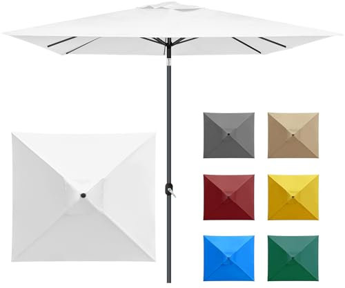 paramondo interpara Sonnenschirm aus 230 g/㎡ Polyesterfaser quadratisch 3 x 3m Weiß + Gestell anthrazit, Gartenschirm Marktschirm knickbar, Stabil, für Terrasse Balkon Sonnenschirm mit Kurbel, 8,8kg