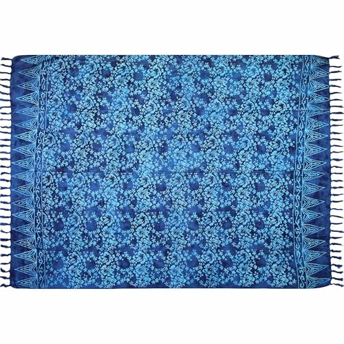Wogeka Sarong – Toalla de Playa Opaca, con Flores Azules para Hombre y Mujer, Falda Envolvente, Vestido de Playa, 13