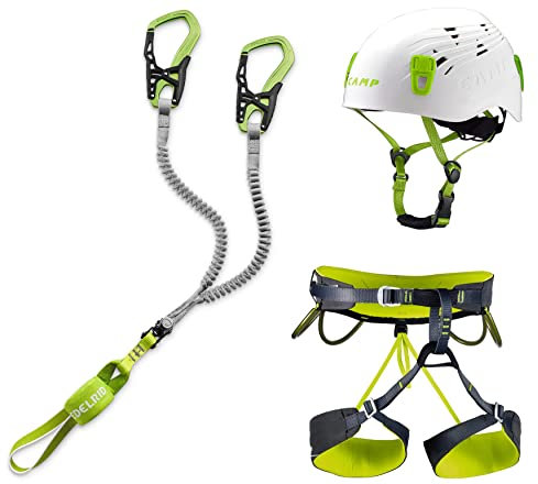 EDELRID Klettersteigset Cable Comfort 6.0 + Klettergurt Camp Größe S + Helm Camp Titan White 48-56cm
