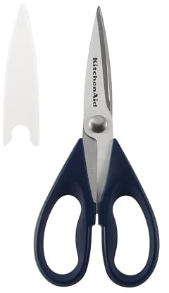 KitchenAid All Purpose Kitchen Shears with Protective Sheath Durable Stainless Steel Scissors, Dishwasher Safe, Soft Grip Comfort Handle, 8.72 Inch, Ink Blue