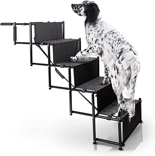 Bella & Balu Escalera para Perros: la rampa respetuosa con Las articulaciones para tu Mascota, Ayuda de Entrada Plegable con Cinco Niveles para Subir y Bajar cómodamente para Interior y Exterior.