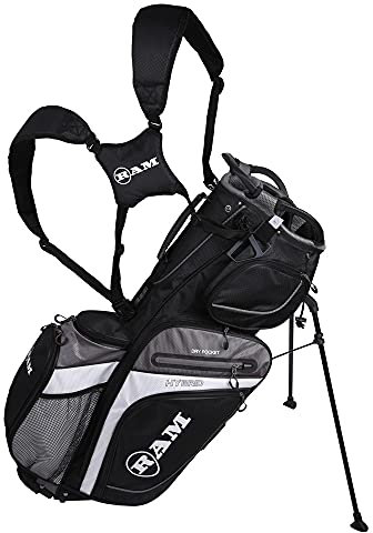 Ram Golf Hybrid Stand/Trolley Golf Bag with 14 Way Divider, Black/Grey