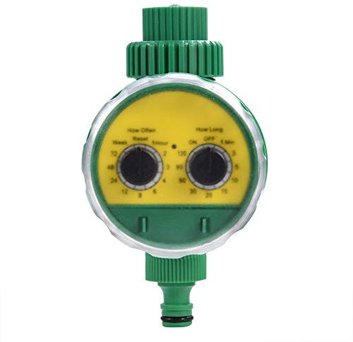 KIKYO Temporizador de riego con Temporizador de Agua para Manguera de jardín, Dos esferas, Impermeables al Aire Libre, automático, Encendido, Apagado, 3 programas de riego para jardín, plástico