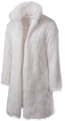 LUCKME Faux Fur Longline Coat for Men,Thicken Long Trench Coat Jacket,White & Black Winter Warm Outwear Cardigan Overcoat UK