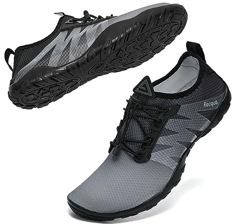 Racqua Beach Water Shoes for Men Quick Dry Barefoot Aqua Athletic Sneakers Sports Shoes Swim Surf Gradient Grey/Black 12 W/11 M