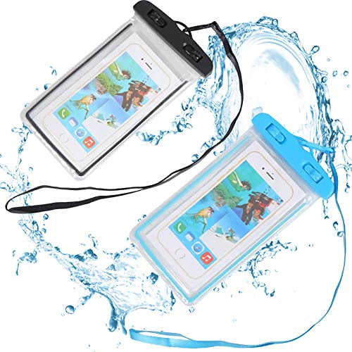 2 Piezas Funda Impermeable móvil, Funda Impermeable Universal Ipx8 para Accesorios De Playa, Bolsa estanca para iPhone 13, 12, 11 Pro/Xs/Xr/7/8, Huawei Sumsung (Azul + Negro)