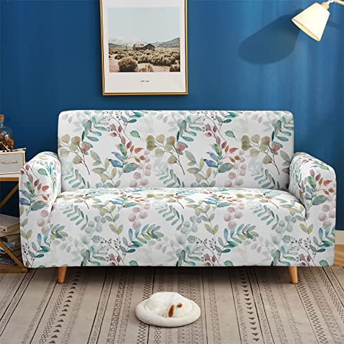 Highdi Floral Impresión Funda de Sofá Elástica, Fundas para Sofá de 1/2/3/4 Plazas, Universal Funda Cubre Sofas Ajustables Protector Cubierta de Muebles (Eucalipto,2 plazas)